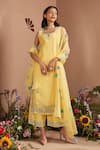 Buy_Dohr India_Yellow Kurta And Pant Silk Chanderi Embroidery Neckline Straight Set  _at_Aza_Fashions