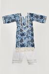 Buy_Yuvraani Jaipur_Blue Cotton Gota Patti Floral Print Kurta And Pant Set _at_Aza_Fashions