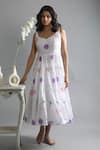 Buy_KHAT_White Poplin Cotton Polka Pattern Sweetheart Neck Tiered Dress _at_Aza_Fashions