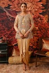 Buy_Moledro_Gold Brocade, Organza, Satin Embroidery, Sunehri Jacket Skirt Set _at_Aza_Fashions