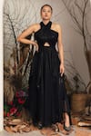 Buy House Of Fett Black Georgette Halter Neck Cross Body Twisted Gown at Aza Fashions Buy_House Of Fett_Black Georgette Halter Neck Cross Body Twisted Gown _at_Aza_Fashions