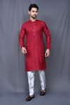 Buy_Arihant Rai Sinha_Maroon Kurta Cotton Linen Pintuck And White Pant Set _at_Aza_Fashions