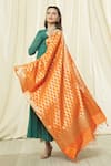 Buy_Samyukta Singhania_Orange Banarasi Art Silk Woven Floral Pattern Dupatta _at_Aza_Fashions