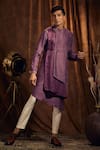 Buy_More Mischief_Purple Raw Silk Embroidered Thread And Band Collar Layered Kurta Set  _at_Aza_Fashions