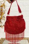 Buy_Kainiche By Mehak_Red Embellished Tassel Fringe Border Potli _at_Aza_Fashions
