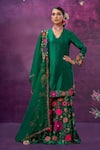 Buy_Label Niti Bothra_Green Kora Silk Applique Mughal Round Kurta Sharara Set _at_Aza_Fashions