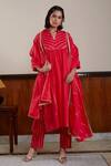 Buy_Kefi Collections_Red Cotton Gota Patti Bandeau Neck Butterfly Pea Kurta Pant Set_at_Aza_Fashions