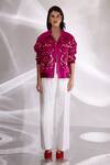 Buy_Betrue_Pink Embroidery Collared Floral Hand Bomber Jacket _at_Aza_Fashions