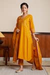 Buy_Kefi Collections_Yellow Soft Cotton Embroidered Gota Daffodil Long Kurta Pant Set  _at_Aza_Fashions