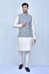 Buy_Arihant Rai Sinha_Blue Cotton Silk Printed Geometric Bundi And Kurta Set _at_Aza_Fashions