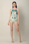 Buy_Limerick by Abirr N' Nanki_Multi Color 82% Polyester Print Peacock And Paisley Theo Neck Monokini  _at_Aza_Fashions