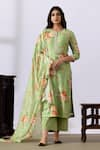 Buy_Abbaran_Green Chanderi Printed Floral Round Straight Kurta Palazzo Set _at_Aza_Fashions