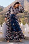 Buy_suruchi parakh_Blue Georgette Crepe Printed Botanical Keyhole Dress_at_Aza_Fashions