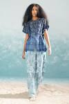 Buy_Ikai by Ragini Ahuja_Blue Cotton Silk Chanderi Embroidery Thread Nile Shibori Belted Top  _at_Aza_Fashions
