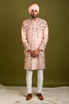 Buy_Chatenya Mittal_Pink Silk Embroidery Floral Garden Sherwani Set _at_Aza_Fashions