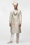 Buy_Asuka_Beige Raw Silk Embroidery Dori Work Gota Sherwani Set _at_Aza_Fashions