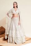 Buy_Reeti Arneja_Ivory Organza, Net Pearls, Beads, Noori Glass Embroidered Bridal Lehenga Set _at_Aza_Fashions