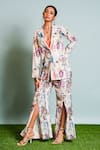 Buy_The Dramebaaz Co_Ivory Muslin Printed Japanese Macaques Notch Collar Jacket With Pant  _at_Aza_Fashions