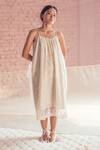 Buy_Itr By Khyati Pande_Off White Handloom Cotton, Silk Lace Square Neck Sweetpea Dress_at_Aza_Fashions