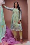Buy Saundh Green Kurta Pure Raw Silk Embroidered And Printed Floral Round Ivy A-line Set at Aza Fashions Buy_Saundh_Green Kurta Pure Raw Silk Embroidered And Printed Floral Round Ivy A-line Set_at_Aza_Fashions