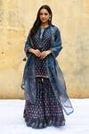 Buy_Label Niti Bothra_Blue Pure And Handwoven Banarasi Silk With Bemberg Printed Kurta Sharara Set_at_Aza_Fashions