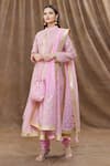 Buy_Aiman_Pink Chanderi Gota Patti, Tassels, Embroidery Mandarin Collar Anarkali Set_at_Aza_Fashions