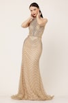 Buy_Ambrosia_Beige 100% Nylon Mesh Hand Embellished Sequins Halter Chevron Pattern Gown _at_Aza_Fashions