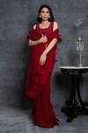 Buy_Sunita Bhandari_Maroon Viscose, Georgette Cut Ruffle Pre-draped Saree With Sleeveless Blouse _at_Aza_Fashions
