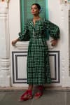 Buy_Jodi_Green Cotton Embroidery Open Neck Hand Block Printed Midi Dress _at_Aza_Fashions