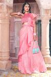 Buy_Show Shaa_Peach Chiffon Embroidery Cutdana Ruffle Pre-draped Saree With Blouse _at_Aza_Fashions