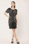 Buy_Ambrosia_Black 100% Nylon Mesh Hand Embellished Beads Round Dress _at_Aza_Fashions