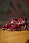 Buy_Tiesta_Maroon Embroidery Flower Sneaker Wedges _at_Aza_Fashions