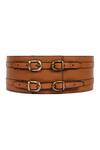 Buy_TROV_Brown Penny Double Buckle Belt _at_Aza_Fashions