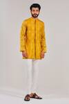 Buy_Shreyansh Designs_Yellow Cotton Silk Embroidery Motif Kurta _at_Aza_Fashions