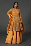 Buy_Rar Studio_Orange Chanderi Handloom (50% Silk X 50% Cotton) Hand Angrakha Kurta Lehenga Set _at_Aza_Fashions