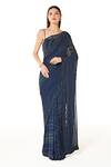 Buy_Rabani & Rakha_Blue Georgette Sequins, Cut Work Zaynab Embroidered Saree With Strappy Blouse _at_Aza_Fashions
