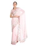 Buy_Summer By Priyanka Gupta_Pink Georgette Embroidery Sequin Round Ribbon Saree With Blouse _at_Aza_Fashions