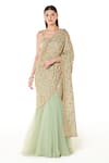 Buy_Rabani & Rakha_Green Net Embroidery Sequin Leaf Sairaa Lehenga Saree With Blouse  _at_Aza_Fashions