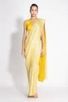 Buy_431-88 by Shweta Kapur_Yellow Pleated Silk Plunge V Neck Pre-draped Saree With Blouse  _at_Aza_Fashions