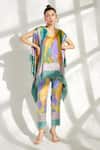 Buy_Garima Bindal_Multi Color Pure Modal Satin Printed Abstract V Neck Candy Kaftan And Pant Set_at_Aza_Fashions