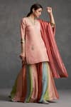 Buy_AFFROZ_Pink Tissue Silk Embroidery Gota Patti V Neck Lace Kurta Sharara Set _at_Aza_Fashions