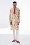 Buy_Siddhartha Bansal_Ivory Cotton Dobby Stripe Printed Flower Kurta Set  _at_Aza_Fashions