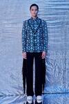 Buy_Line out line_Blue Cotton Printed Geometric Blazer_at_Aza_Fashions