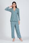 Buy_Soniya G_Blue Silk And Embellishment Stripe Lapel Collar Shirt & Pant Set _at_Aza_Fashions