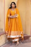 Buy_POMCHA JAIPUR_Yellow Anarkali And Pant Tafetta Silk & Dupatta Organza Embroidery Amber Set _at_Aza_Fashions