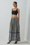 Buy_The Indian Cause_Black Cotton Zari Check Bustier Bralette And Skirt Set_at_Aza_Fashions