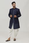 Buy_Arihant Rai Sinha_Blue Pant Art Silk Embroidery Thread Sherwani Set _at_Aza_Fashions