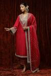 Buy Shikhar Sharma Red Silk Chanderi Embroidered Pearl V Neck Kurta Pant Set at Aza Fashions Buy_Shikhar Sharma_Red Silk Chanderi Embroidered Pearl V Neck Kurta Pant Set _at_Aza_Fashions