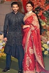 Shop_Rohit Gandhi + Rahul Khanna_Blue Velvet Embroidered Metallic Crystals Sherwani _Online_at_Aza_Fashions