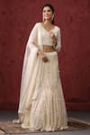 Buy_MINAKI_Off White Net Embroidery Sequins V Neck Art Deco Bridal Lehenga Set _at_Aza_Fashions